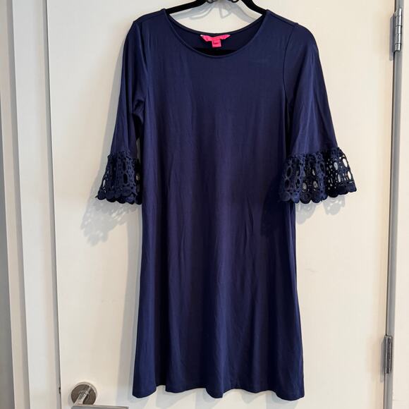 Lilly Pulitzer Ophelia Shift Dress Blue Crew Neck Half Sleeve Sz M Women's - Picture 1 of 6